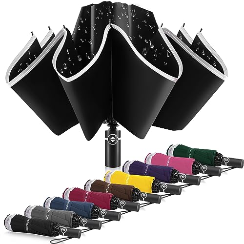 Bodyguard Inverted Umbrella Large Windproof Umbrellas for Rain Sun Travel Umbrella Compact with Reflective Stripe, Black-46 INCH