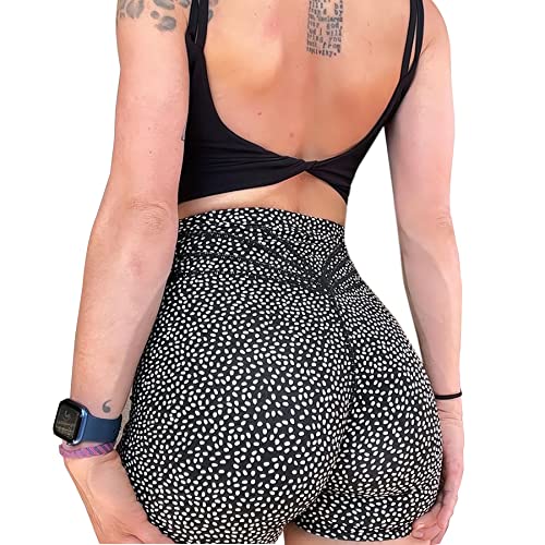Aoxjox Trinity Workout Biker Shorts for Women Tummy Control High Waisted Exercise Athletic Gym Running Yoga Shorts 6' (Black Dot Print, Medium)