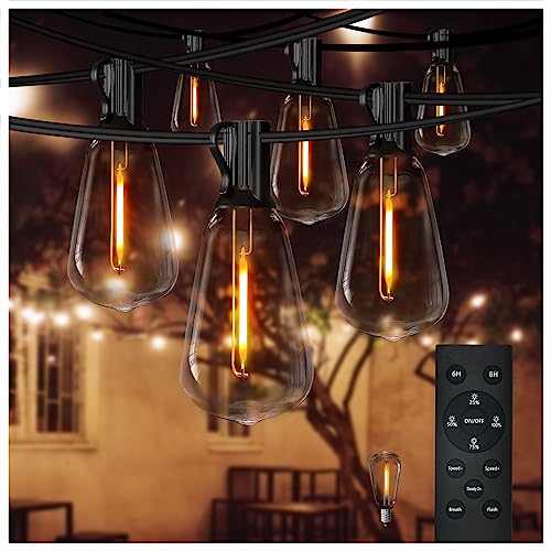 DAYBETTER 48FT Outdoor String Lights with Remote, Connectable LED Patio String Lights with Shatterproof ST38 Vintage Edison Bulbs,Dimmable Hanging Lights for Porch Backyard Cafe Balcony