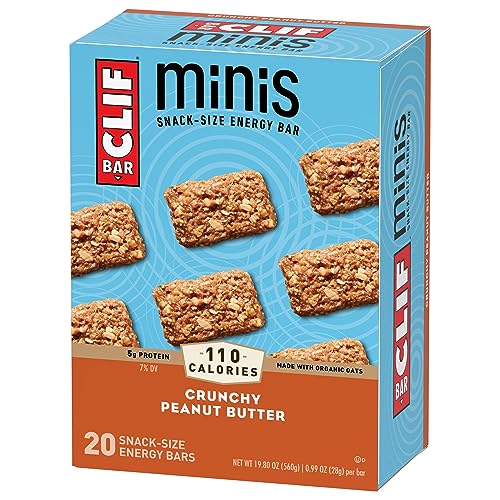 Clif Bar Minis - Crunchy Peanut Butter - Made with Organic Oats - 5g Protein - Non-GMO - Plant Based - Snack-Size Energy Bars - 0.99 oz. (20 Pack)