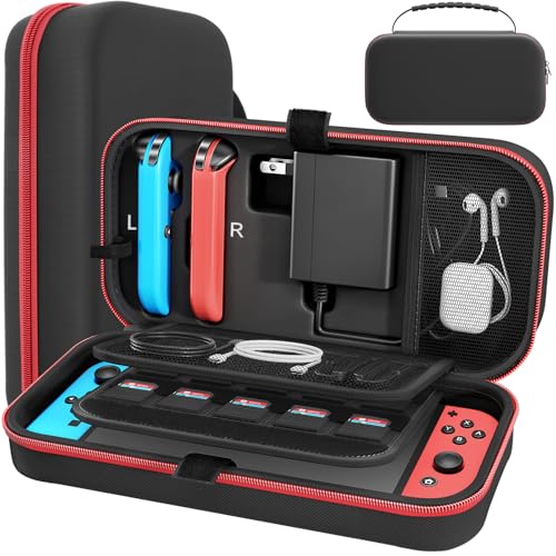 Fenolical Carrying Case Compatible with Nintendo Switch/OLED - Fit for Joycon and AC Adapter, Portable Hard Shell Pouch Carrying Travel Bag for Accessories Holds 20 Game Cartridge