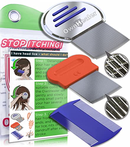 OWNHEALER Professional Lice Comb Kit - for Lice, Nits, and Dandruff Removal. Quick Results for Head Lice Treatment - Suitable for All Hair Types. Peine para piojos y liendres.