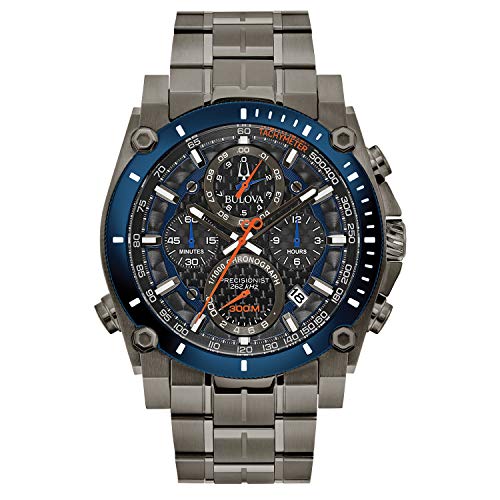 Bulova Men's Precisionist Gray Ion-Plated Stainless Steel 8-Hand Chronograph with Blue and Orange Accents Style: 98B343