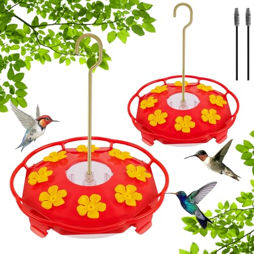 FEED GARDEN 2 Pack 16 OZ Hummingbird Feeders for Outdoor 8 Feeder Ports Ant Bee Proof Leak-Proof 2 Cleaning Brushes Nectar Easy Clean Fill Bird Feeder for Garden Red Décor Gifts for Mom