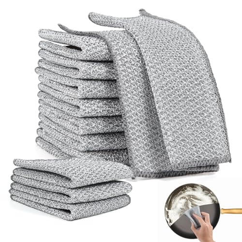 10 pcs Multipurpose Wire Dishwashing Rag for Wet and Dry Dish, VTMCUI Multifunctional Non-Scratch Scrubbing Pads Kitchen Cleaning Cloths