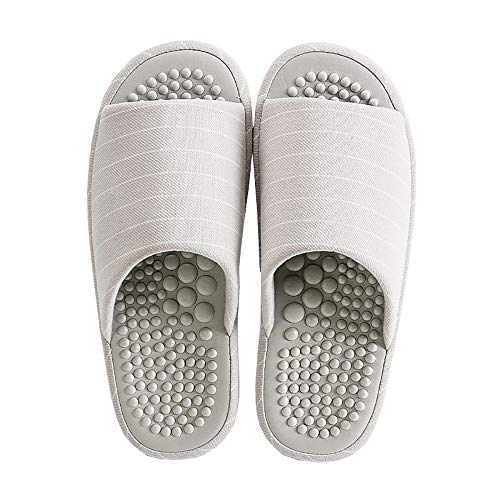 MAGILONA Women Mens Unisex Linen Washable Open-Toe Home Slippers Indoor Shoes Casual Flax Soft Non-Slip Sole Shoes (7-8B US/250mm 39/40, Grey#8)