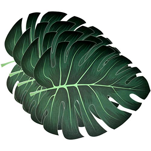 50 Disposable Tropical Palm Leaf Paper Place Mats 12”x 14” Summer Hawaiian Luau Green Leaves Coated Placemat for Floral Greenery Jungle Dinner Table Setting Baby Shower Birthday Party Decor