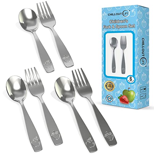 6 Piece Stainless Steel Kids Silverware Set - Child and Toddler Safe Flatware - Kids Utensil Set - Metal Kids Cutlery Set (Includes 3 Small Kids Spoons & Kids 3 Forks)