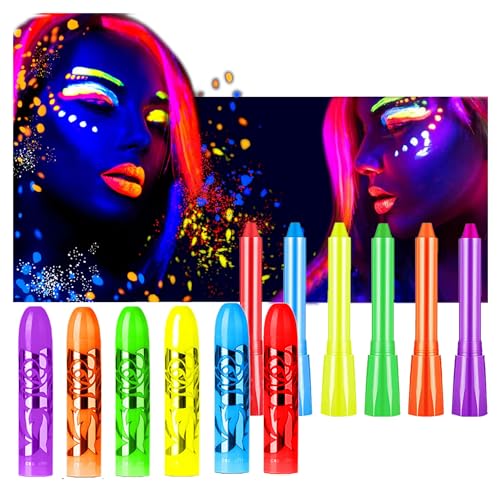 Glow in The Black Light Face Paint Crayons Kit, UV Black Light Makeup Neon Face and Body Paint Sticks Markers for Mardi Gras Halloween Masquerades Makeup