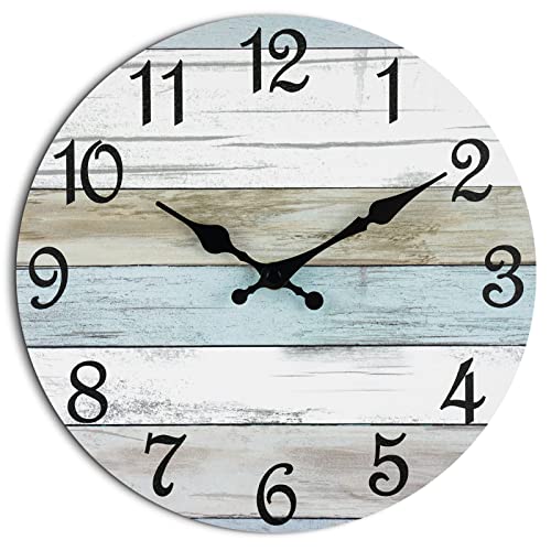 CHYLIN Wall Clock Silent Non Ticking Battery Operated, Rustic Coastal Country Clock Decorative for Bathroom Kitchen Bedroom Living Room(10 Inch)