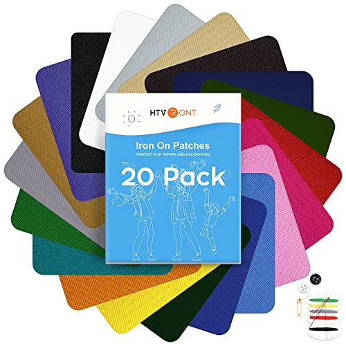 HTVRONT Iron on Patches for Clothing Repair, 20 PCS Multi-Colored Fabric Patches for Clothes Repair, 20 Shades Iron Patches for Clothes, Clothing Repair Decorating Kit 3.7' by 4.9'