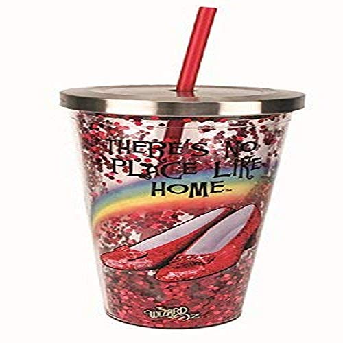 Spoontiques - Glitter Filled Acrylic Tumbler - Glitter Cup with Straw - 20 oz - Stainless Steel Locking Lid with Straw - Double Wall Insulated - BPA Free - Wizard of Oz - Red