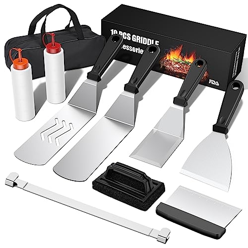 Blackstone Griddle Accessories Kit,10PCS Flat Top Grill Accessories Set for Blackstone and Camp Chef,Stainless Steel Griddle Grill Tools for Outdoor BBQ Teppanyaki Camping