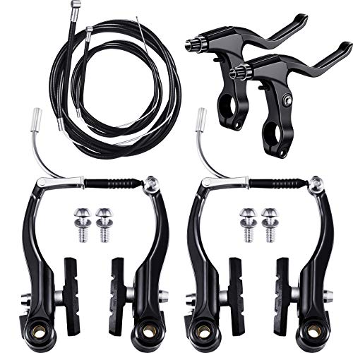 Boao Complete V-Type Bike Brake Set, Front and Rear Bike MTB Brake Inner and Outer Cables and Lever Kit Includes Calipers Levers Cables(Black)