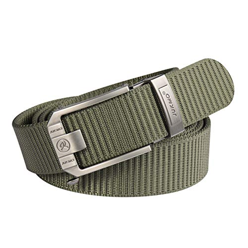 JUKMO Ratchet Belt for Men, Nylon Web Tactical Belt with Automatic Slide Buckle, Adjustable Trim to Fit (Green, For Waist 20'-40' (Length 47'))