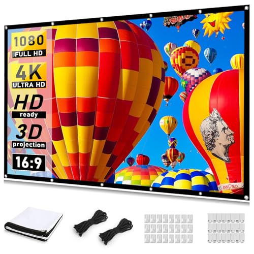 Taotique Projector Screen 120 inch, Movie Projector Screen 16:9 Foldable and Portable Anti-Crease Indoor Outdoor Projection Double Sided Video Projector Screen for Home, Party, Office, Classroom