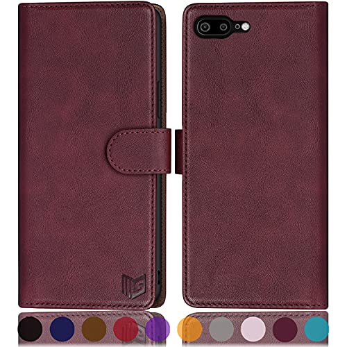 SUANPOT for iPhone 7 Plus/8 Plus 5.5'(Non iPhone 7/8 4.7') with RFID Blocking Leather Wallet case Credit Card Holder,Flip Book Phone case Cover Women Men for Apple 7 Plus/8 Plus case(Wine-Red)