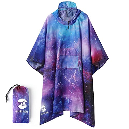 SaphiRose Hooded Rain Poncho Waterproof Raincoat Jacket for Men Women Adults(universe)