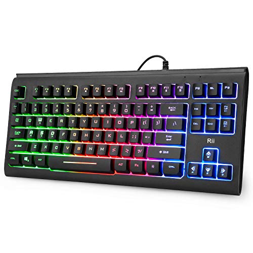 Rii Gaming Keyboard,87-Keys RGB Backlit Compact Keyboard,Silent Computer Keyboard,USB Wired Keyboard for Laptop,PC,Windows,Mac