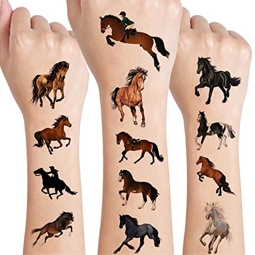 12 Sheets Horse Temporary Tattoos for Kids, Horse Birthday Party Supplies Horse Party Favors Stickers Fake Tattoos Horse Party Decorations for Girls Boys Kids Horse Themed Games Party Gifts