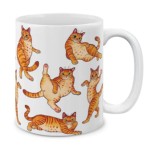 MUGBREW Orange Tabby Cat Funny Playful Postures Ceramic Coffee Mug Tea Cup, 11 OZ