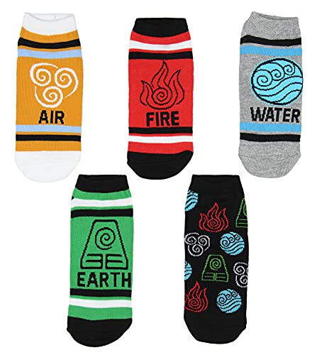 Hypnotic Hats Nickelodeon Avatar The Last Airbender Elements No-Show Ankle Socks 5 Pair (9-11), Multicolored, One Size