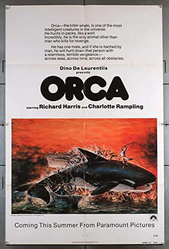 Orca (1977) Movie Poster Teaser One-Sheet 27x41 Folded Very Fine RICHARD HARRIS WILL SAMPSON BO DEREK CHARLOTTE RAMPLING Film directed by MICHAEL ANDERSON Screenplay by ROBERT TOWNE Art by John Berkey