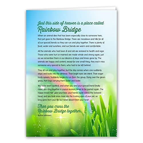 Rainbow Bridge Keepsake Pet Sympathy Card for Dog, Cat, Horse or Any Pet Loss, 5'x7'
