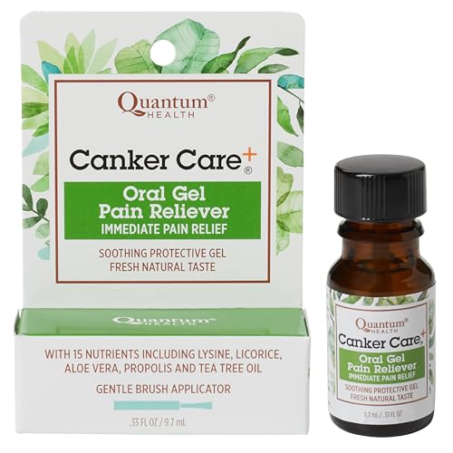 Quantum Health Canker Care+ Oral Pain Relief Gel Lysine Soothing Canker Sore & Toothache Mouth Care - Herbal Mint - 0.33 Oz