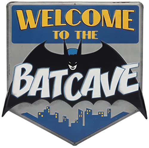 DC Comics Batman Welcome to the Batcave Embossed Metal Sign - Vintage Batman Sign for Bedroom or Man Cave