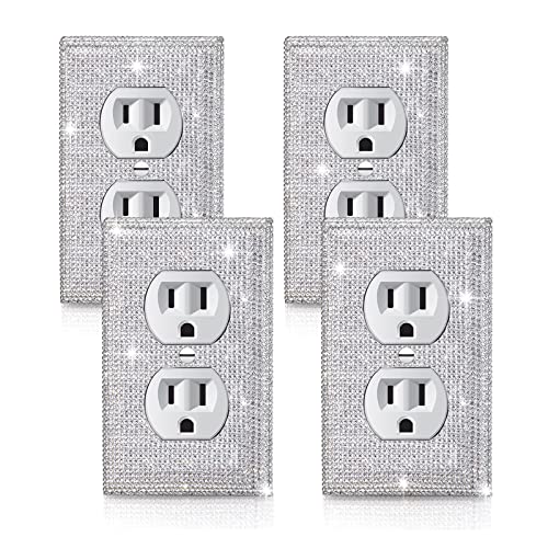 4 Pcs Outlet Covers Shiny Silver Rhinestones Wall Plate 1 Gang Toggle Light Switch Cover Decorative Durable Switch Covers