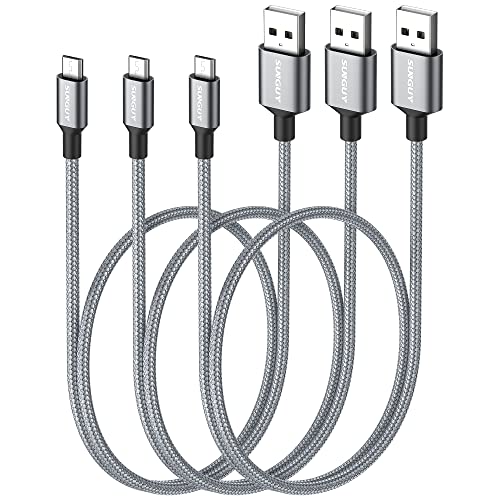 SUNGUY Short Micro USB Cable [3-Pack,1.5ft], Nylon Braided USB to Micro USB 2.0 Fast Charging & Data Sync Cord for Samsung Galaxy S6 S7, Tab 4, LG, Power Bank, Android Phone