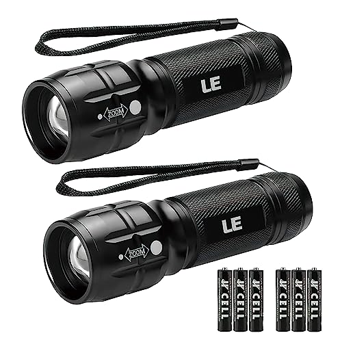 Lighting EVER LED Flashlights High Lumens, Small Flashlight, Zoomable, Waterproof, Adjustable Brightness Flash Light for Outdoor, Emergency, Camping, AAA Batteries Included, 2 Pack