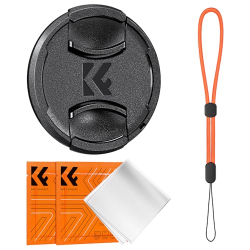 K&F Concept 55mm Lens Cap Cover, 4-in-1 Center Pinch Lens Cover + Anti-Loss Keeper Leash + Microfiber Cleaning Cloth Kits Compatible with Nikon, Canon, Sony, Fujifilm Camera Lenses
