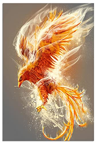 Fire Phoenix Poster Phoenix Bird Canvas Wall Art Classic Burning Phoenix Dragon Poster Animal Prints Wall Decor for Room Aesthetic Bedroom Living Room Home Decor Gift Unframed 12x18inch Gray