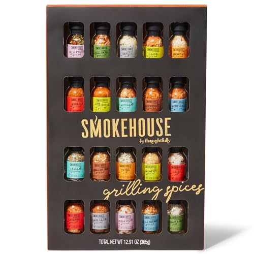Smokehouse by Thoughtfully Ultimate Grilling Spice Set, Grill Seasoning Gift Set Flavors Include Chili Garlic, Rosemary and Herb, Lime Chipotle, Cajun Seasoning and More, Pack of 20