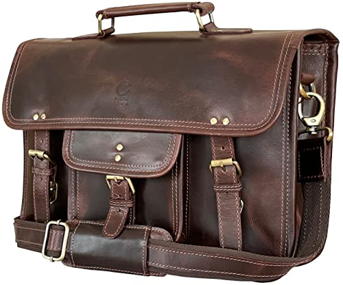 RUSTIC TOWN Leather Messenger Bag for Men - Full Grain Leather Briefcase Laptop Satchel Office Crossbody Travel Bag (16 Inch, Mulberry)