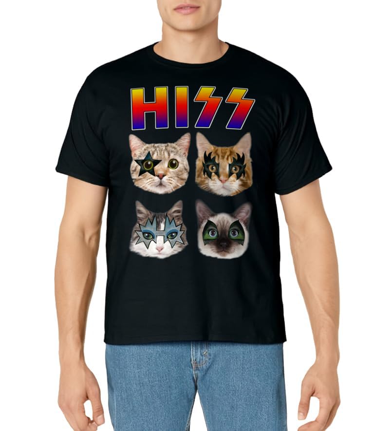 Hiss Funny Cats Kittens Rock Rockin Short Sleeve T-shirt Gift Tee Pun