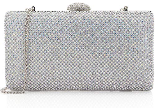 Dexmay Large Rhinestone Crystal Clutch Evening Bag Women Formal Purse for Cocktail Prom Party Iridescent Silver