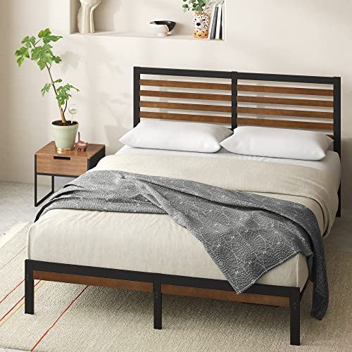 Zinus Kai Bamboo and Metal Platform Bed Frame with Headboard / No Box Spring Needed / Easy Assembly, Queen, Brown