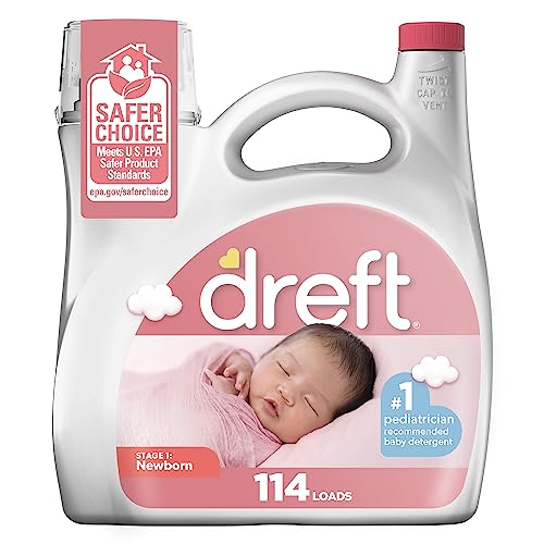 Dreft Stage 1 Newborn Baby Liquid Laundry Detergent, Gentle on Sensitive Skin, HE Compatible, 114 loads