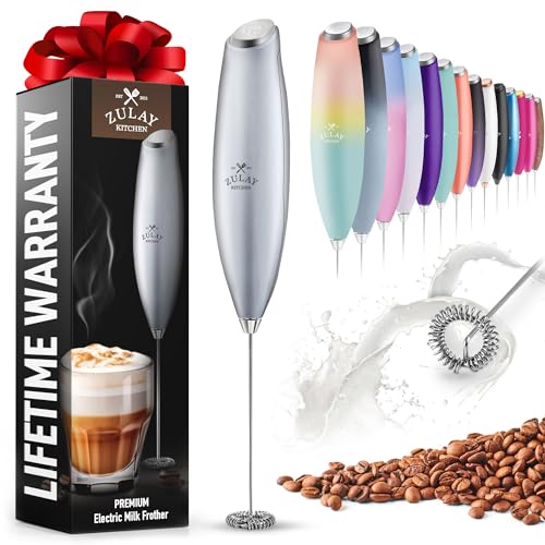 Zulay Powerful Milk Frother for Coffee with Upgraded Titanium Motor - Handheld Frother Electric Whisk, Milk Foamer, Mini Mixer & Coffee Blender Frother for Frappe, Latte, Matcha, No Stand - Silver