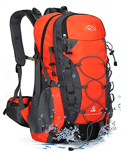 INOXTO lightweight Hiking Backpack 35L/40L Hiking Daypack with Waterproof Rain Cover Camping Backpack for Travel Camping Outdoor for Men and Women (35L Orange)