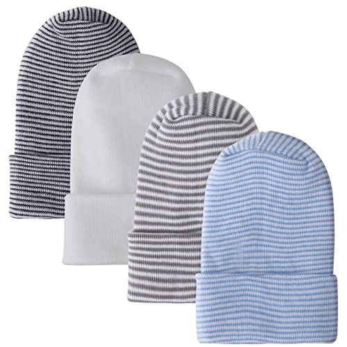 DRESHOW BQUBO Newborn Baby Boys Hats Hospital Cotton Cute Knit Hat Premie Baby Stripe Beanie Infant Caps for 0-6 Months