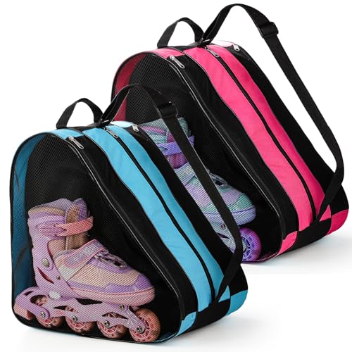 TOPZEA 2 Pack Roller Skate Bags, Oxford Cloth Ice Skates Storage Bag with Adjustable Shoulder Strap, Figure Skating Shoes Carry Bags Roller Blade Container, Roller Skate Accessories for Women Men Kids