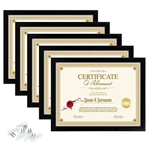 Tasybox 8.5x11 Document Frame Certificate Diploma Frame with High Definition Glass, 5 Pack Picture Frames for Wall and Tabletop, Black