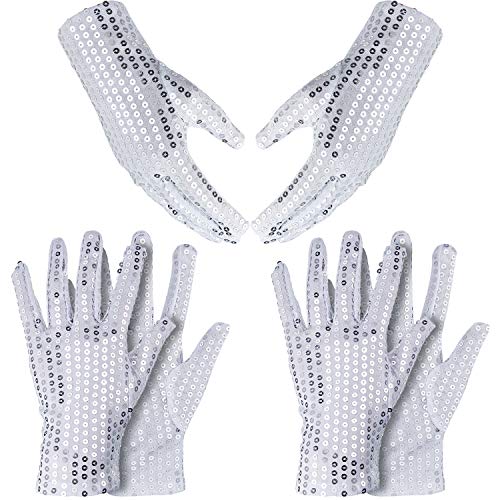 SATINIOR 3 Pairs Sequin Gloves Silver Glitter Gloves Sequin Dance Gloves for Skating Dressing Accessory