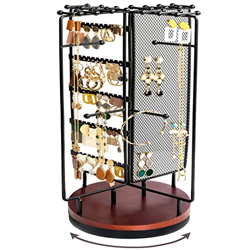 ProCase Rotating Jewelry Organizer Stand Earring Holder Organizer Mothers Day Gift with 28 Necklace Hooks, Jewelry Tree Earring Stand Tower Storage Rack Bracelet Holder -Black