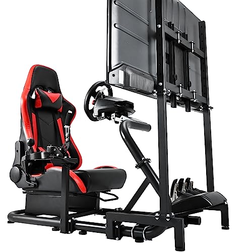 Marada Racing Cockpit with TV Stand & Red Seat Fit for G923 G920 T500,FANTEC,T3PA/TGT Stable & Strong Wheel and Pedals Not Included