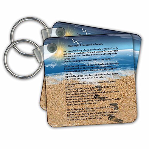 3dRose Footprints in The Sand on Beach with Poem Key Chains, 2.25' x 2.25', Set of 2 (kc_204469_1)